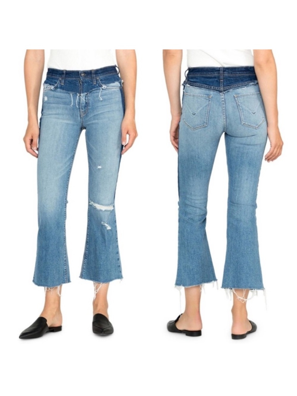 Hudson Holly High-Rise Crop Flare Jeans Size 30 Two Tone Distressed